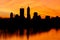 Indianapolis: Circa March 2019: Sunrise silhouette of the Indy downtown skyline V