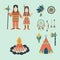 Indians icon temple ornament and element retro vintage hinduism ethnic people tools vector illustration