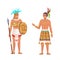 Indians Maya civilization. Historical heritage. Native American ethnicity. Cartoon man and woman in tribal costumes