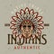 Indians native american tribes vector vintage emblem, label, badge or logo with chief head in colorful cartoon style on