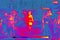 Indication of high temperature in a crowd of people, concept. Detecting a patient with a cold or pneumonia,