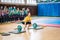 Indicative performance of weightlifters at the championship in cheerleading,young girl lifts a heavy barbell, barbell weight - 35k