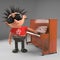 Indifferent punk rocker is not in the mood to play piano today, 3d illustration