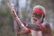 Indigenous Australians aboriginal man dancing a cultural ceremony dance