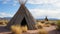 Indigenous hut on dry grass, remote landscape generated by AI