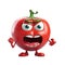An indignant anthropomorphic red tomato