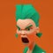 Indignant: woman with a fierce scowl and raised chin against a bold green wall, representing a strong sense of