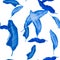 Indigo Banana Jungle. Azure Seamless Textile. Blue Tropical Wallpaper. Pattern Set. Watercolor Monstera. Floral Leaves. Summer Pri