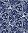 Indigo blue batik damask dyed effect texture background. Seamless japanese repeat pattern swatch. Lavender motif wax