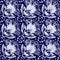 Indigo blue batik dyed daisy flower effect texture background. Seamless japanese repeat pattern swatch. Painterly floral