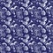 Indigo blue batik dyed daisy flower effect texture background. Seamless japanese repeat pattern swatch. Painterly floral