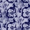 Indigo blue batik dyed pansy flower effect texture background. Seamless japanese repeat pattern swatch. Painterly floral