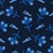 Indigo blue hand painted large scale winter floral. Vector seamless pattern background.