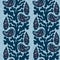 Indigo blue seaweed nautical seamless pattern. Marine kelp plant print in nantucket textile hand drawn block print style