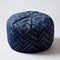 Indigo-coated Japanese Woven Pouf With 3d Tweed Pattern