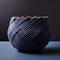 Indigo-coated Round Bowl With 3d Tweed Pattern