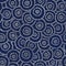 Indigo Hand-Drawn Japanese Dyed Textile Vector Seamless Pattern. Traditional Katazome Katagami Abstract Circles Flowers