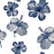 Indigo Hibiscus Backdrop. Grey Seamless Leaf. Blue Flower Decor. Azure Watercolor Leaf. Cobalt Pattern Foliage. Navy Tropical Jung