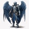 Indigo Knight With Angelic Wings - Realistic Illustration In Blue Armor