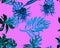 Indigo Monstera Jungle. Blue Watercolor Wallpaper. Pink Banana Leaf Print. Coral Seamless Print. Azure Pattern Print. Tropical Des