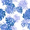 Indigo Monstera Pattern Backdrop. Seamless Plant. Navy Watercolor Leaves. Tropical Set. Floral Decor. Summer Set.Vintage Wallpaper