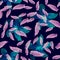Indigo Seamless Illustration. Cobalt Pattern Nature. Navy Tropical Art. Violet Decoration Textile. Blue Drawing Botanical.