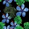 Indigo Seamless Vintage. Cobalt Pattern Painting. Green Tropical Exotic. Natural Floral Exotic. Organic Flower Foliage.