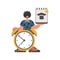 Individual with earth shattering and caution clock, restricted on white establishment. Trendy style, Vector Illustration