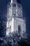 Individual elements of a catholic cathedral shot through an infrared filter