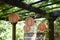 individual hanging paper lanterns from the terrace pergola