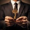 An individual holding a golden key