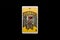 An individual minor arcana tarot card isolated on black background. Nine of cups.