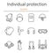 Individual protection. Set of icons of personal protective equipment in construction.