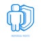 Individual rights line icon - abstract human silhouette protected with shield.