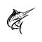 Indo-Pacific Blue Marlin Swimming Upward Stencil Retro Black and White