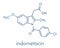 Indomethacin indometacin non-steroidal anti-inflammatory drug NSAID molecule. Skeletal formula.