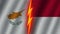 Indonesia and Cyprus Flags Together, Fabric Texture, Thunder Icon, 3D Illustration