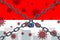 Indonesia flag with outbreak deadly coronavirus. Concept of coronavirus quarantine. Coronavirus outbreak in Indonesia.