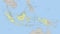 Indonesia, Malaysia, Philippines map and islands classic color, individual states and city whit names
