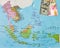 Indonesia on the map with dollar and rupiah. Suitable for economic illustration.