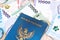 Indonesia passport and many indonesian rupiah currency money bills