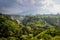 Indonesia`s stunning rainforest Sumatra island, volcano and thick clouds.