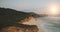 Indonesia tourist attraction closeup aerial: cliff wall of Batu Bolong, Bawana Beach, Sumba Island