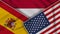 Indonesia United States of America Spain Flags Together Fabric Texture Illustration