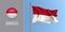 Indonesia waving flag on flagpole and round icon vector illustration