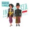 Indonesian couple in traditional costume. Say `Hello` in indonesian language - vector