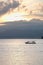 Indonesian fisherman in the boat early morning.