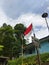 The Indonesian Flag fluttering in the Sirah Kencong& x27;s Tea Garden