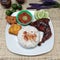 Indonesian food, grilled chicken rice with chili sauce, tofu, tempeh and fresh vegetables