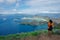 Indonesian girl on Padar island in the waters of the Komodo Islands